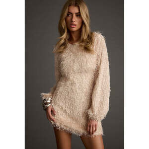 12th Tribe Let's Boogie Cream Long Sleeve Mini Dress Size S